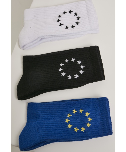 Cvalda.cz - Euro ponožky 3 páry URBAN CLASSICS (MC1004) Bílá / Černá / Modrá